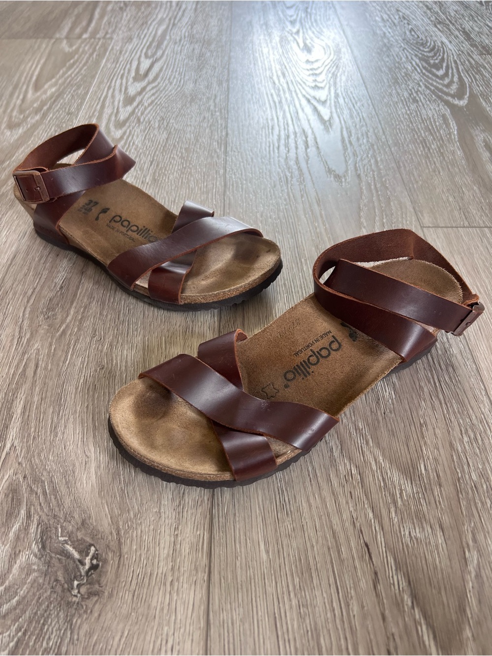 Birkenstock Papillio Lola Cognac Leather Wedge Sandals - Picture 2 of 11